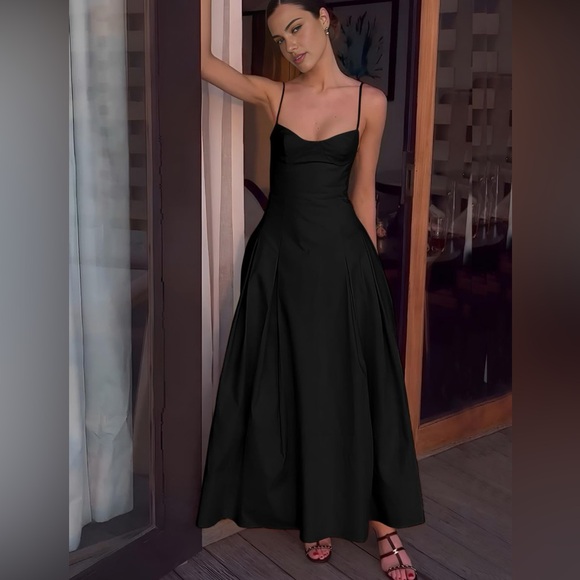 NWT Commense Black Spaghetti Strap Maxi Dress for Cocktail beautiful! - Picture 2 of 6